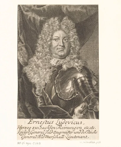 Portret van Ernst Ludwig I von Sachsen-Meiningen by Martin Bernigeroth, print, 1706-1733