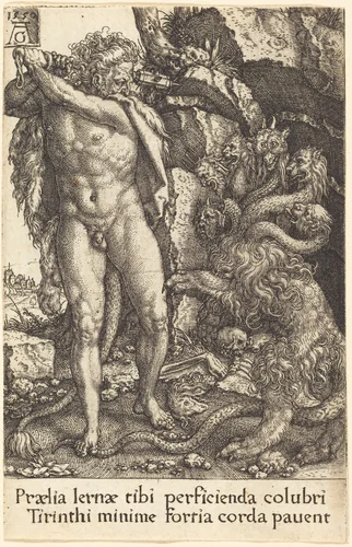 Hercules Fighting with the Hydra of Lernea by Heinrich Aldegrever, print, 1550