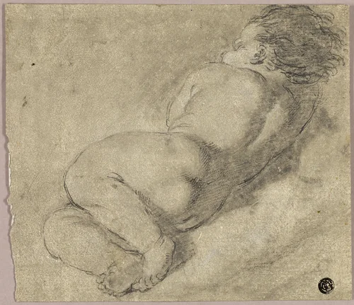 Reclining Child from Back by Annibale Carracci, drawing, 1600-1699