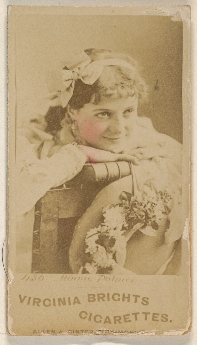Card 430, Minnie Palmer, from the Actors and Actresses series (N45, Type 1) for Virginia Brights Cigarettes by Allen & Ginter, photograph, 1885-1891