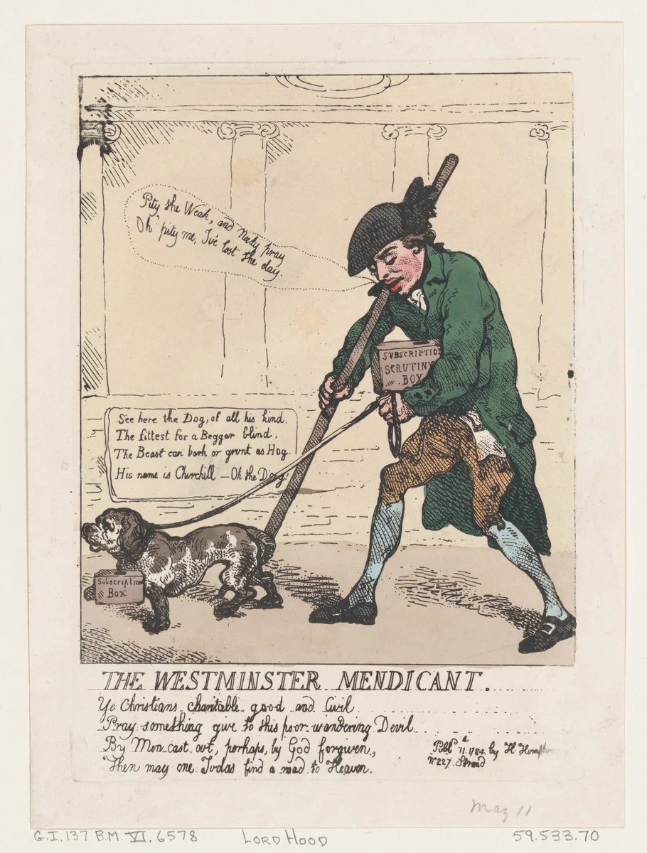 The Westminster Mendicant by Thomas Rowlandson, print, 1784