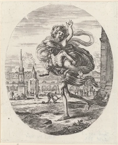 De Dood met kind op de rug by Stefano della Bella, print, 1620-1664