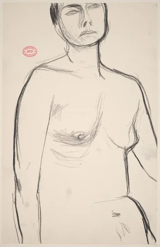 Untitled [view of a female nude from belly to forehead] by Richard Diebenkorn, drawing, 1955-1967