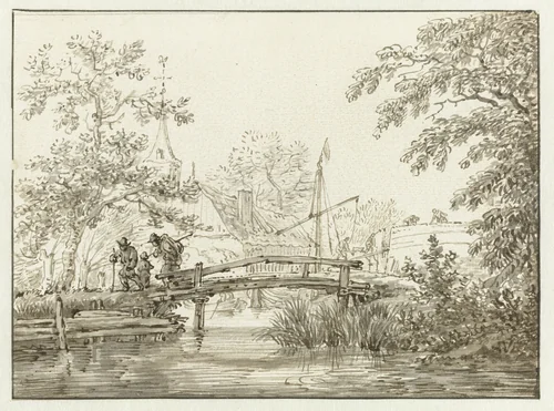 Landschap met een houten bruggetje by Allaert van Everdingen, drawing, 1631-1675