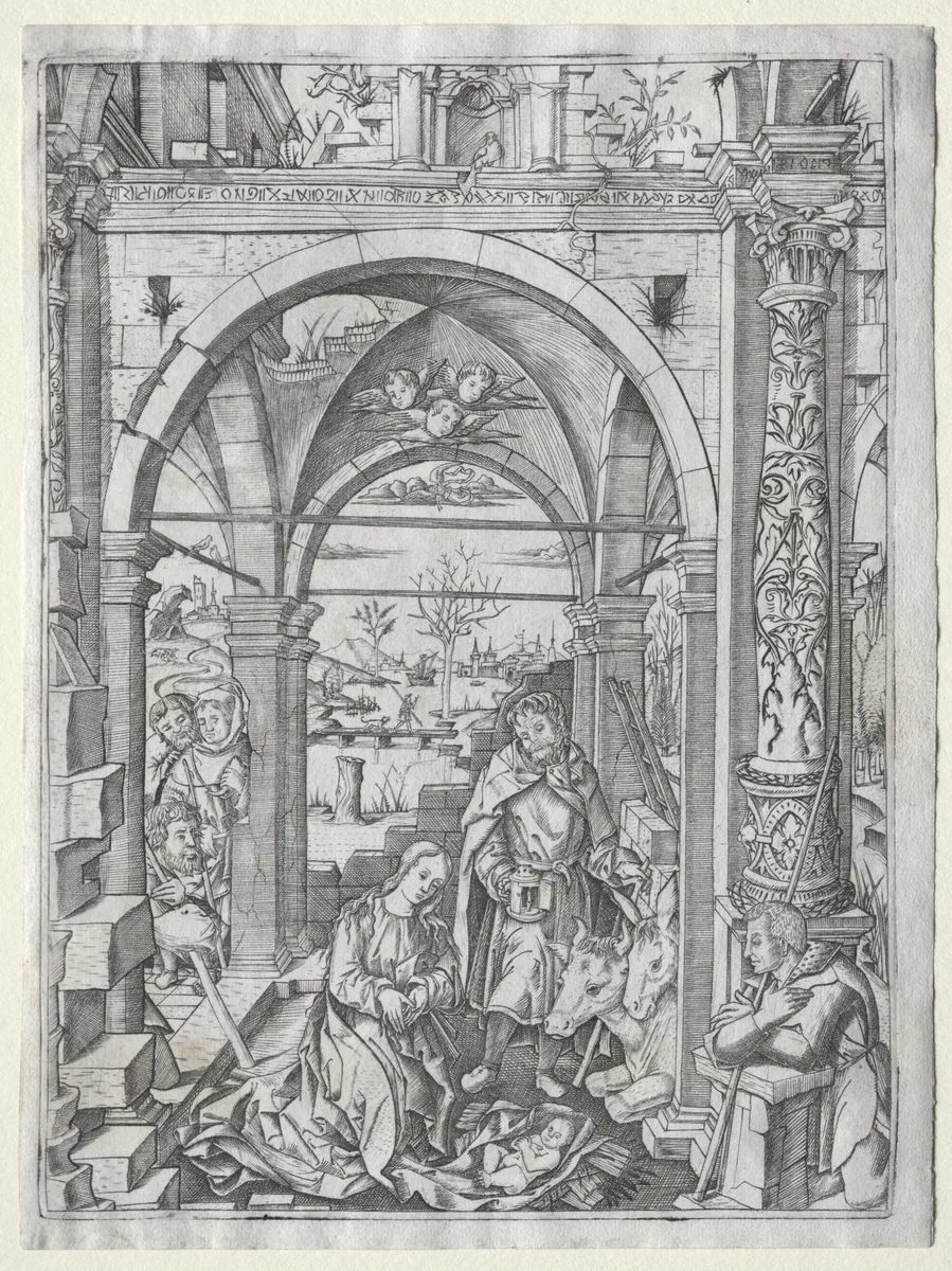 Adoration of the Shepherds by Nicoletto da Modena, print, 1500-1520