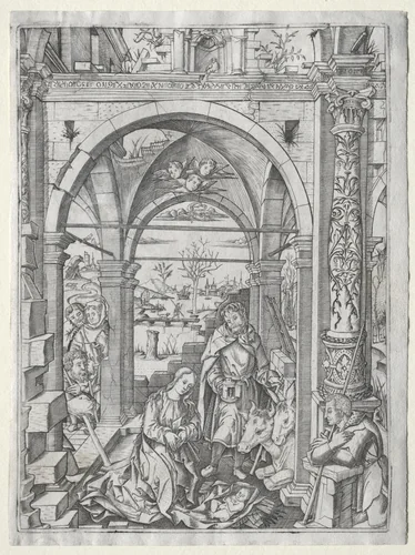 Adoration of the Shepherds by Nicoletto da Modena, print, 1500-1520