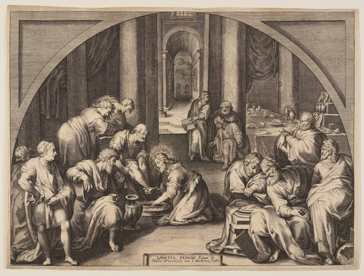 Christ Washing the Feet of the Apostles by Jacob Matham, print, 1616