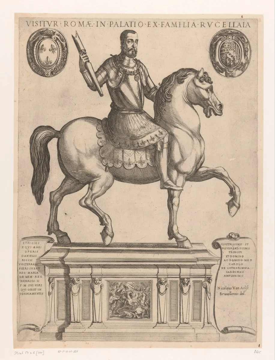 Ruiterstandbeeld van Hendrik II, koning van Frankrijk by Antonio Tempesta, print, 1575-1613