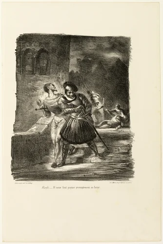Mephistopheles and Faust Fleeing After the Duel, from Faust by Eugène Delacroix, print, 1828