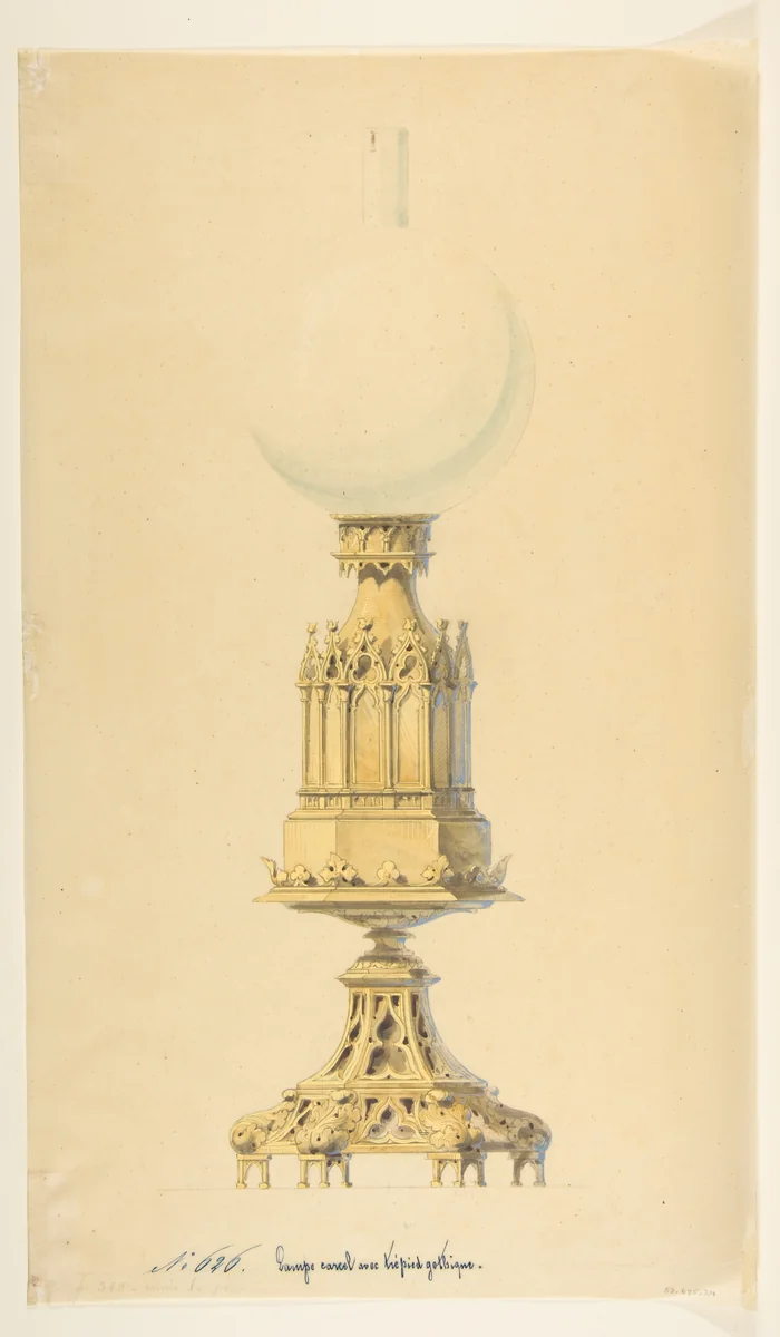Design for an Oil Lamp by anonymous, drawing, 1800-1899