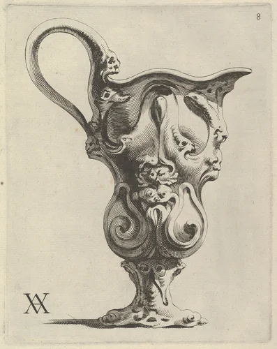 Plate 8, from "Modelli Artificiosi di Vasi diversi d'argento et altre Opere capriciozi (...), Parte prima" by Theodor van Kessel, book, 1646-1652