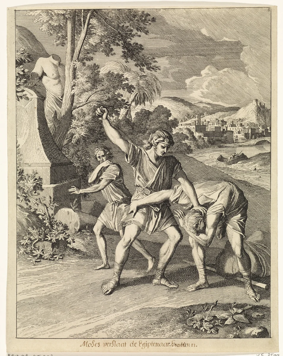 Mozes slaat een Egyptenaar by Caspar Luyken, print, 1708