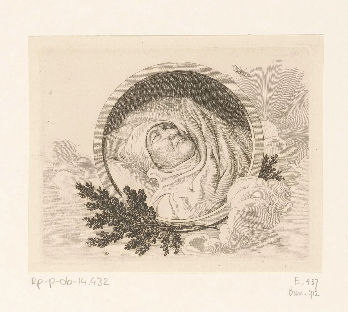 Doodsportret van Jean Barez by Daniel Nikolaus Chodowiecki, print, 1782