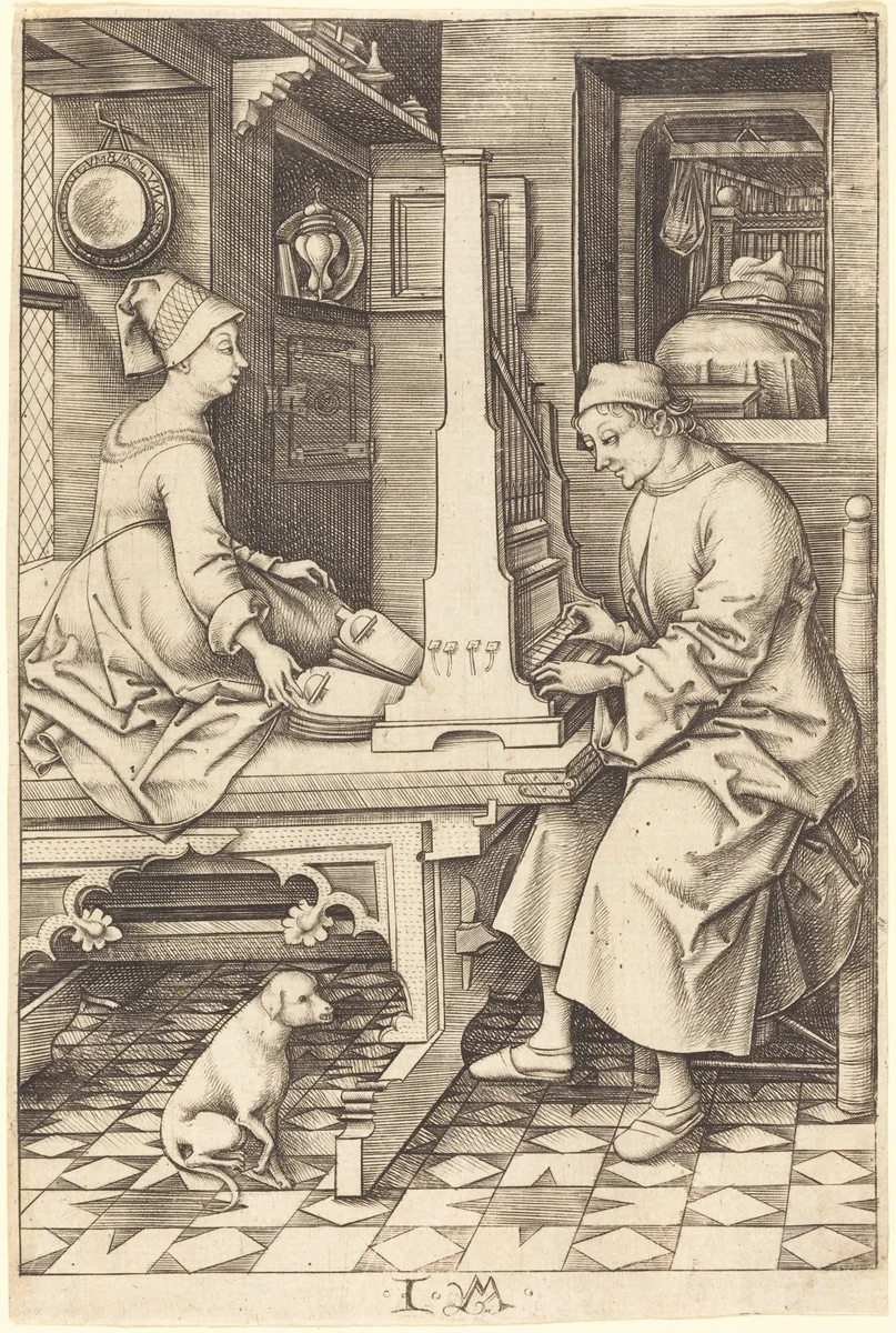 The Organ Player and His Wife by Israhel van Meckenem, print, 1495-1503
