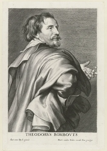 Portret van de schilder Theodoor Rombouts by Paulus Pontius, print, 1616-1657