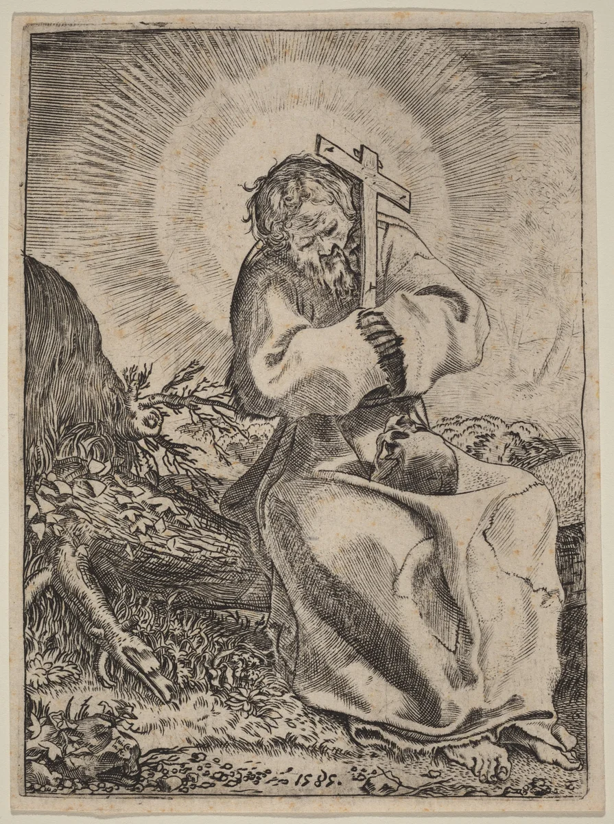 Saint Francis of Assisi by Annibale Carracci, print, 1585