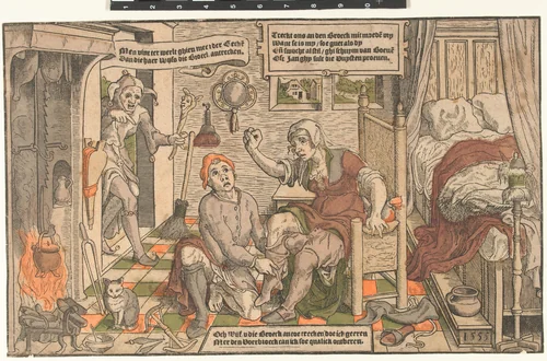 Woman Puts on the Trousers by anonymous, print, 1555