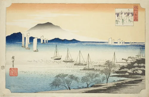 Returning Sails at Yabase (Yabase no kihan), from the series "Eight Views of Omi (Omi hakkei no uchi)" by Utagawa Hiroshige (歌川広重), print, 1829-1839