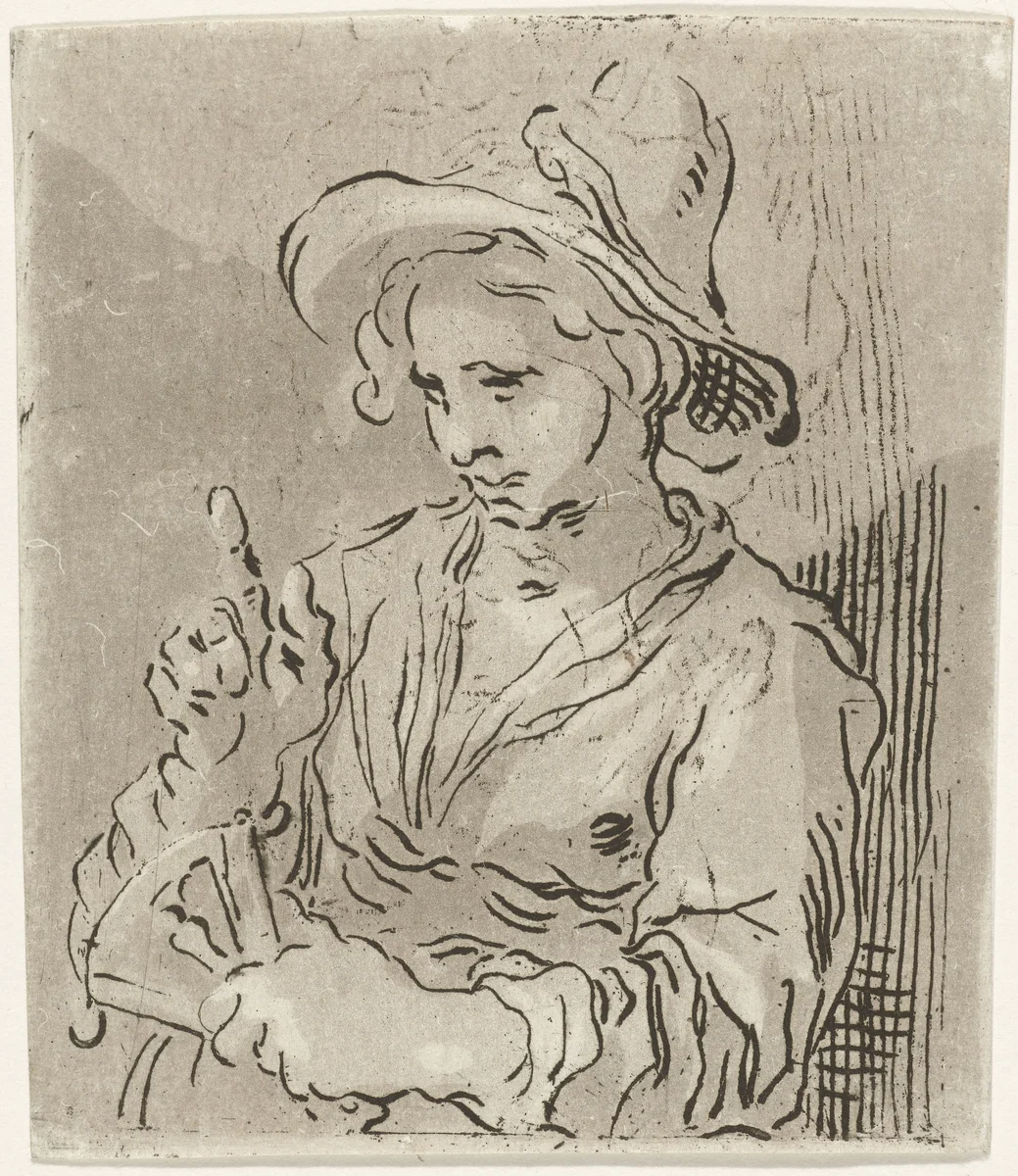 Vrouw met waaier by Hermanus Fock, print, 1781-1822