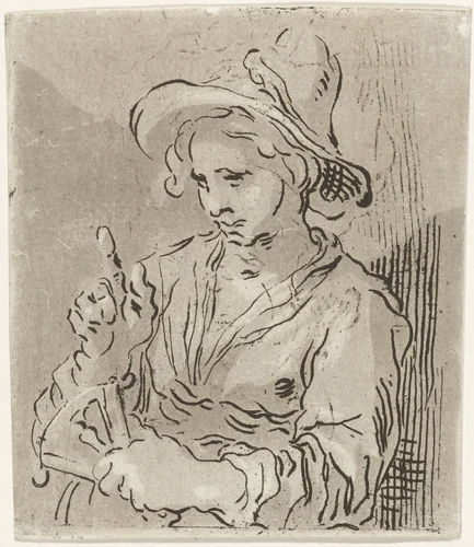 Vrouw met waaier by Hermanus Fock, print, 1781-1822