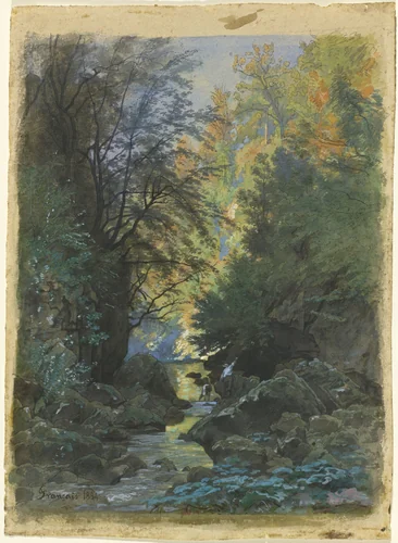 A Stream through a Dense Forest by François-Louis Français, drawing, 1884