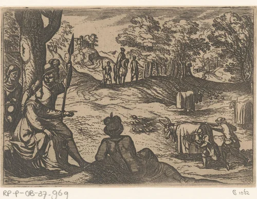 Jagers besluipen etende vogels by Antonio Tempesta, print, 1598