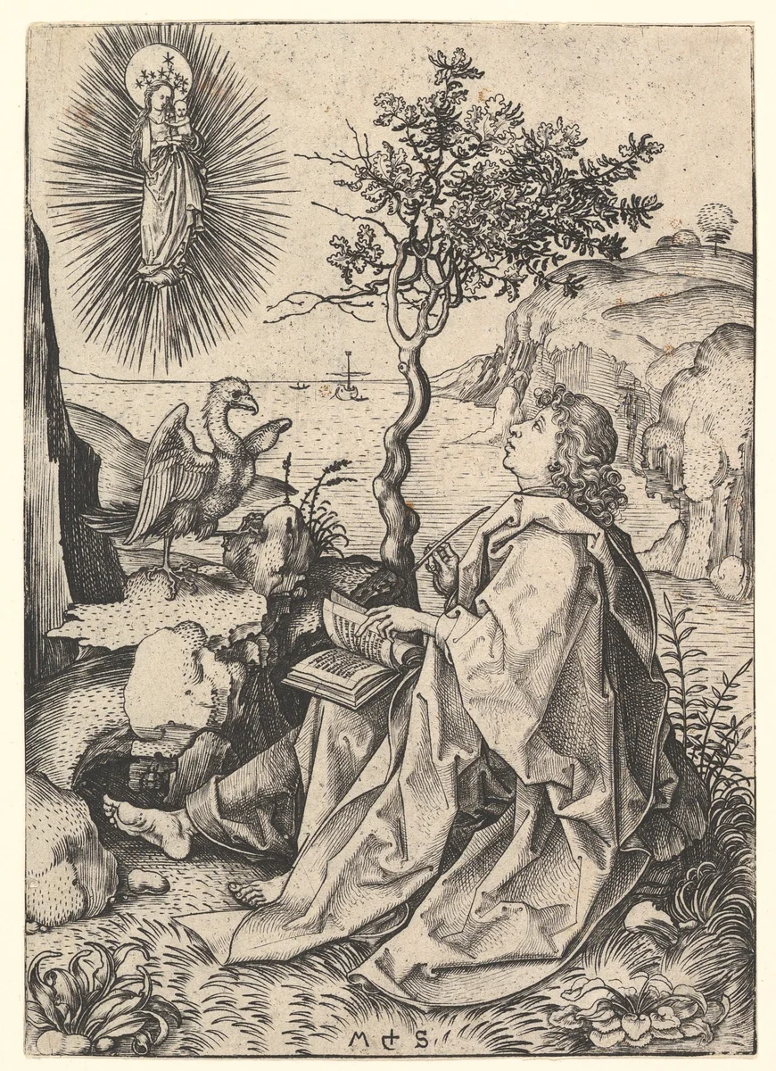 Saint John on Patmos by Martin Schongauer, print, 1470-1491
