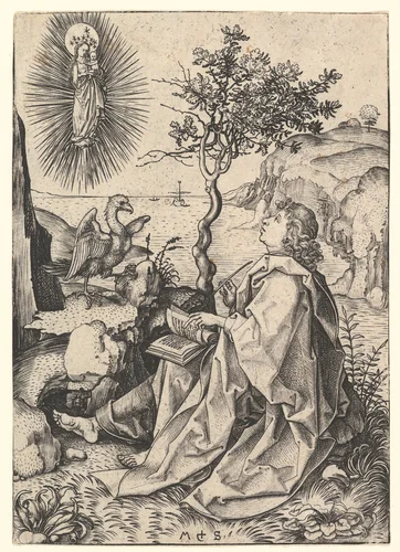 Saint John on Patmos by Martin Schongauer, print, 1470-1491