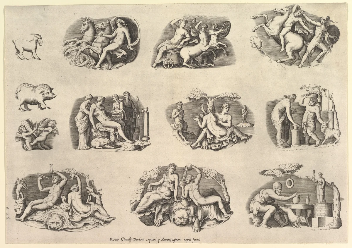 Subjects after Antique Cameos and Gems, from "Speculum Romanae Magnificentiae" by anonymous, print, 1545-1585