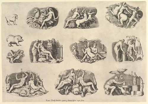 Subjects after Antique Cameos and Gems, from "Speculum Romanae Magnificentiae" by anonymous, print, 1545-1585