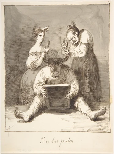 They are Polishing Him Up (Y se las pulen) by Leonardo Alenza, drawing, 1807-1845