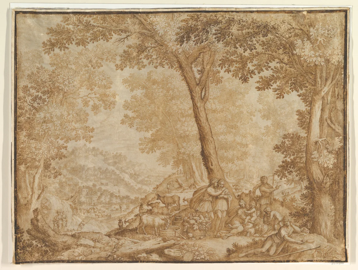 Landscape with Figures by anonymous, drawing, 1600-1700