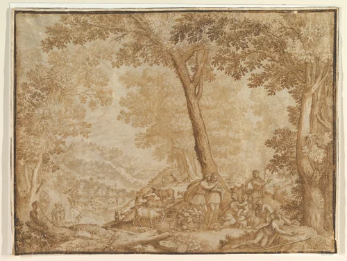 Landscape with Figures by anonymous, drawing, 1600-1700