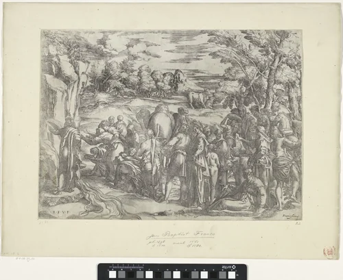 Mozes slaat water uit de rots by Unknown, print, 1508-1561