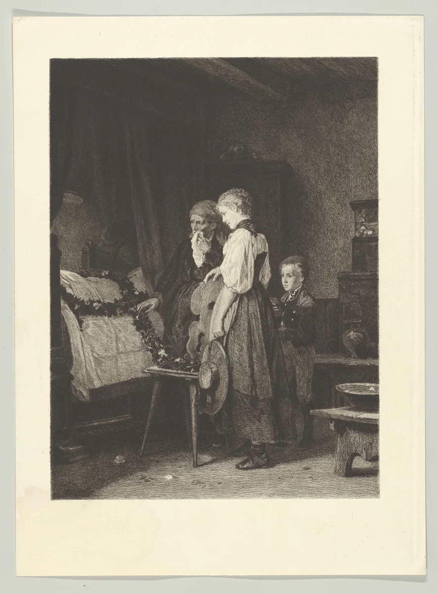 In the House of Mourning, from "American Art Review", vol. 1, no. 8 (republished in "The Art Journal," October 1880) by Friedrich Leonhard Meyer, print, 1880