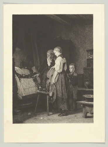 In the House of Mourning, from "American Art Review", vol. 1, no. 8 (republished in "The Art Journal," October 1880) by Friedrich Leonhard Meyer, print, 1880