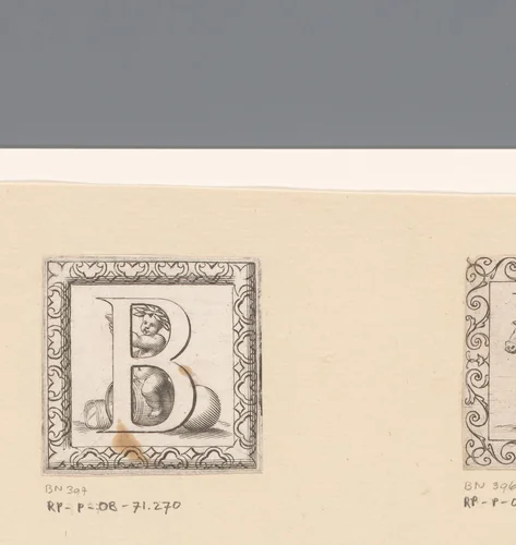 Letter B met jonge bacchant by Claude Mellan, print, 1639-1643
