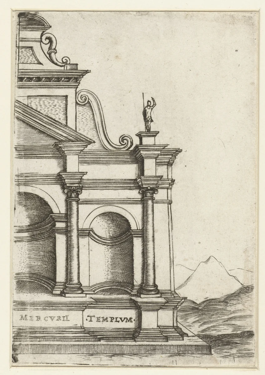 Deel van het exterieur van een klassieke tempel by anonymous, print, 1500-1549