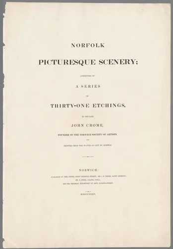 Titelprent voor: John Crome, Norfolk Picturesque Scenery (...), 1834 by anonymous, print, 1834