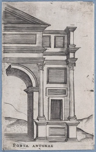 Porta Antonae, from "Views of Ancient Roman Temples and Arches" by anonymous, print, 1535-1540