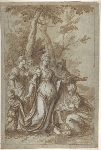 The Finding of Moses by Giovanni Stefano Danedi, drawing, 1666-1676