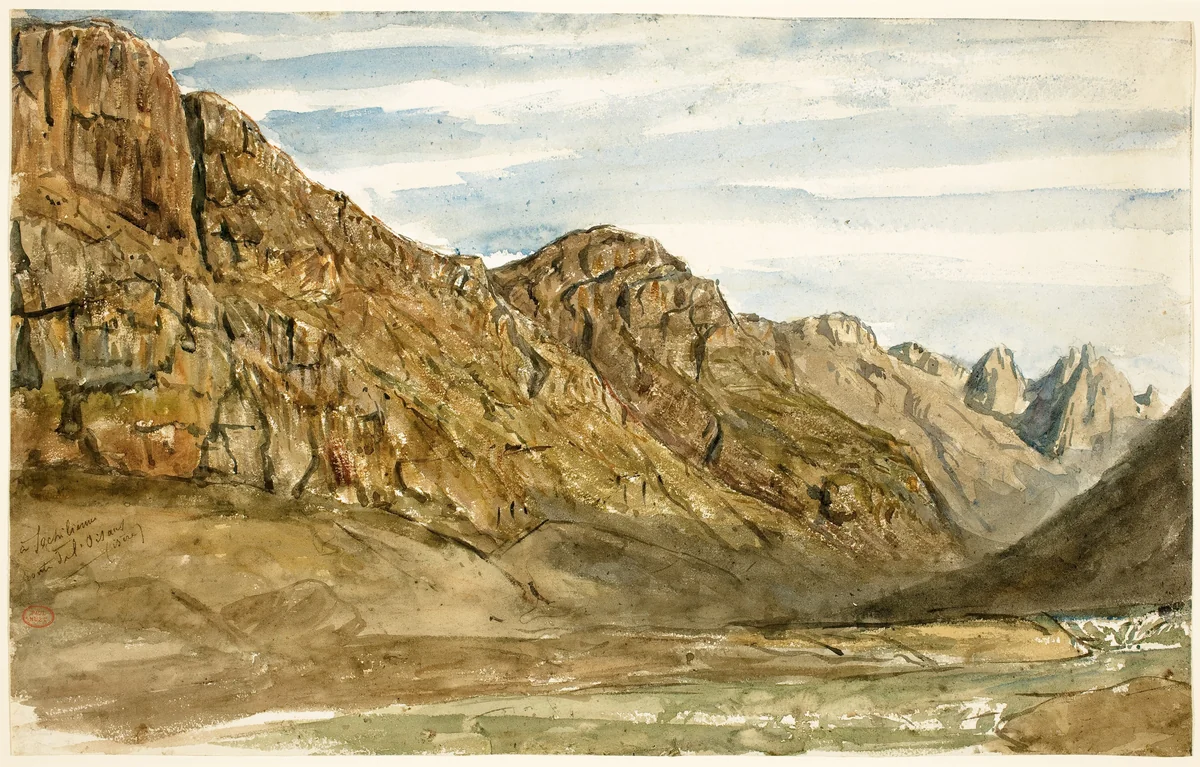 Rock Cliffs along the Romanche by Paul Huet, drawing, 1858