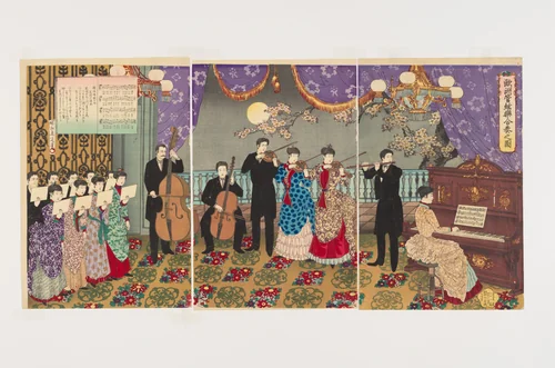 Concert of European Music (Ōshū kangengaku gassō no zu) by Yōshū Chikanobu (楊洲周延), print, 1889