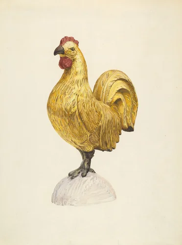 Gilded Wooden Rooster by Karl Hentz, index of american design, 1935-1942