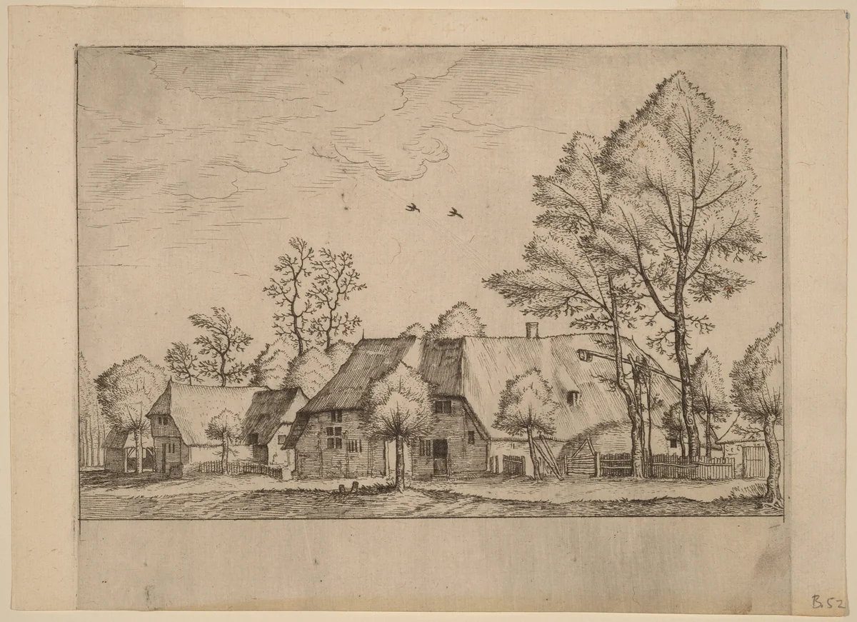 Large Farm with Draw Well by Johannes van Doetechum; Lucas van Doetechum; Master of the Small Landscapes, print, 1559-1561