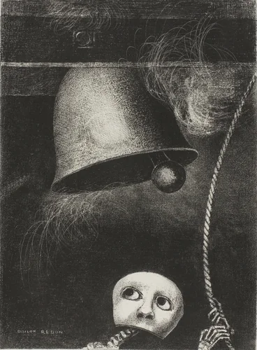 A Mask Sounds the Funeral Knell, plate three from To Edgar Poe by Odilon Redon, print, 1882