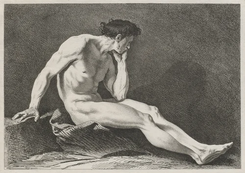 Seated Man with Head in Hand by Carle van Loo, print, 1738-1748