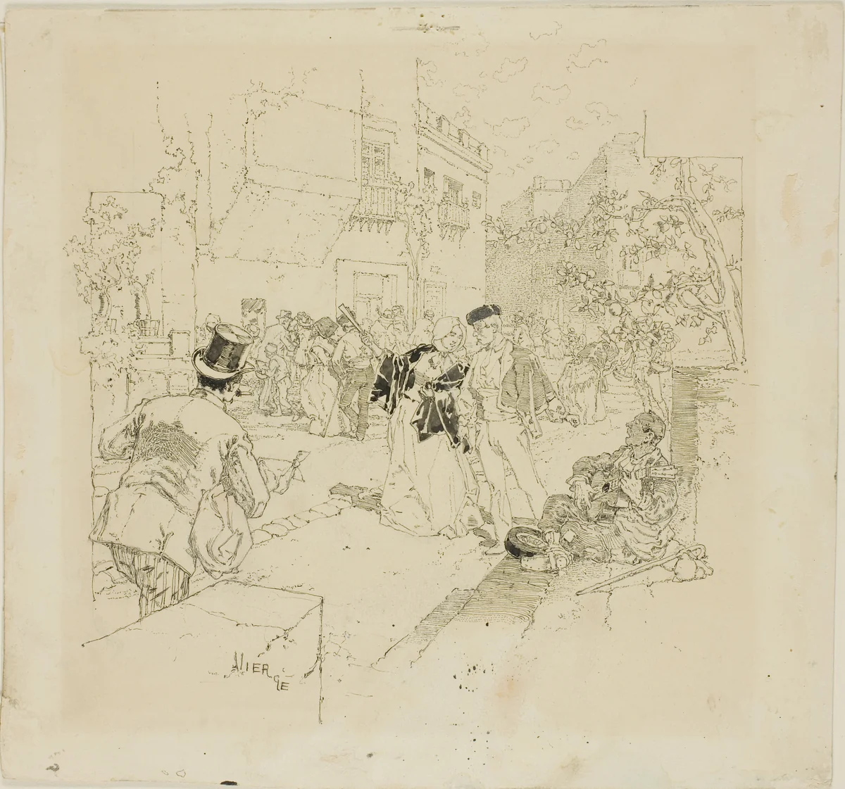 Street Scene by Daniel Urrabieta Vierge, drawing, 1871-1904