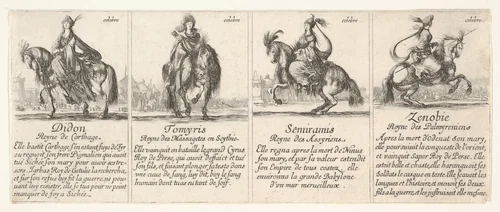 Didon, Tomyris, Semiramis, and Zenobie, from "The Game of Queens" (Le Jeu des Reines Renommées) by Stefano della Bella, print, 1644