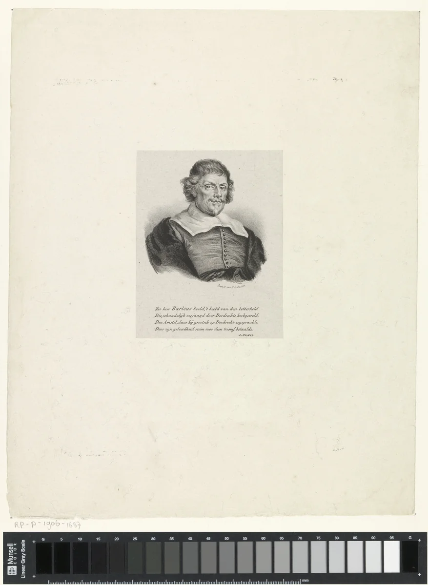 Portret van Casparus Barlaeus by anonymous, print, 1822-1845